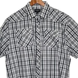 Gioberti Men's Short Sleeve Pearl Snap Shirt Black Gray White Plaid XL